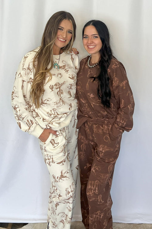 Cassidy Wild West Print Joggers - Cowhide and Conchos