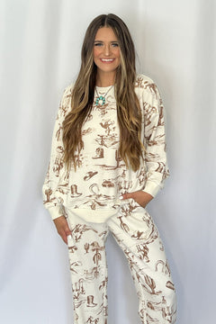 Cassidy Wild West Print Joggers - Cowhide and Conchos