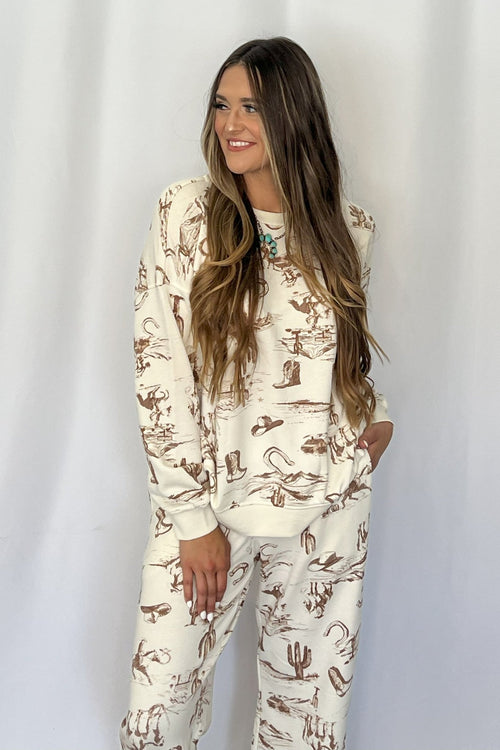 Cassidy Wild West Print Joggers - Cowhide and Conchos