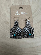 Cattle Tag Armadillo Spade Checker Earrings - Cowhide and Conchos