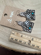 Cattle Tag Armadillo Spade Checker Earrings - Cowhide and Conchos