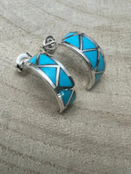 Charlene Sice Turquoise Inlay & Sterling Silver Earrings - Cowhide and Conchos