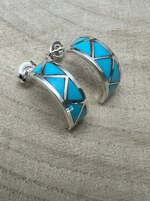Charlene Sice Turquoise Inlay & Sterling Silver Earrings - Cowhide and Conchos