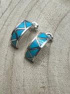Charlene Sice Turquoise Inlay & Sterling Silver Earrings - Cowhide and Conchos