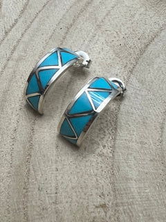 Charlene Sice Turquoise Inlay & Sterling Silver Earrings - Cowhide and Conchos