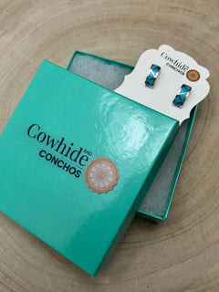Charlene Sice Turquoise Inlay & Sterling Silver Earrings - Cowhide and Conchos