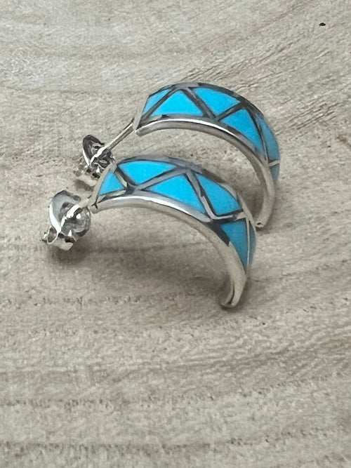 Charlene Sice Turquoise Inlay & Sterling Silver Earrings - Cowhide and Conchos