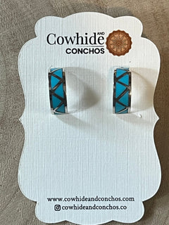 Charlene Sice Turquoise Inlay & Sterling Silver Earrings - Cowhide and Conchos