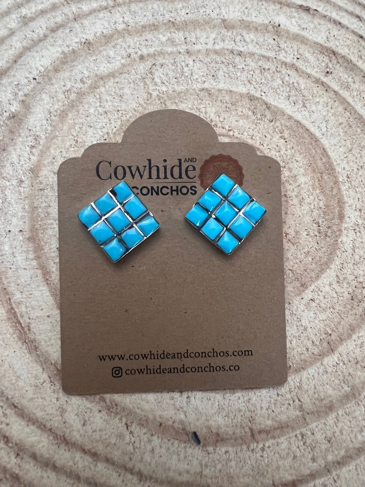 Charles Malani Turquoise & Sterling Silver Earrings - Cowhide and Conchos