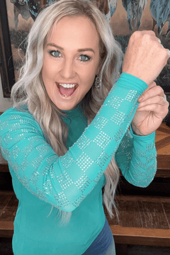 Checked In Turquoise Mesh Top - Cowhide and Conchos