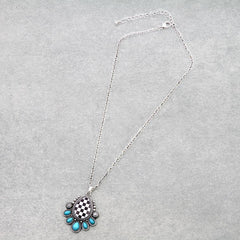 Checker Pattern Teardrop with Concho Necklace - Cowhide and Conchos
