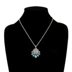 Checker Pattern Teardrop with Concho Necklace - Cowhide and Conchos