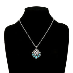 Checker Pattern Teardrop with Concho Necklace - Cowhide and Conchos