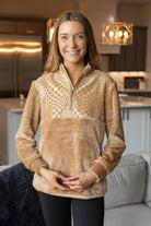 Checkered Half Zip Sherpa Pullover - Cowhide and Conchos