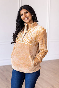 Checkered Half Zip Sherpa Pullover - Cowhide and Conchos