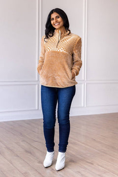 Checkered Half Zip Sherpa Pullover - Cowhide and Conchos