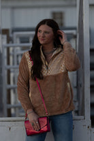 Checkered Half Zip Sherpa Pullover - Cowhide and Conchos