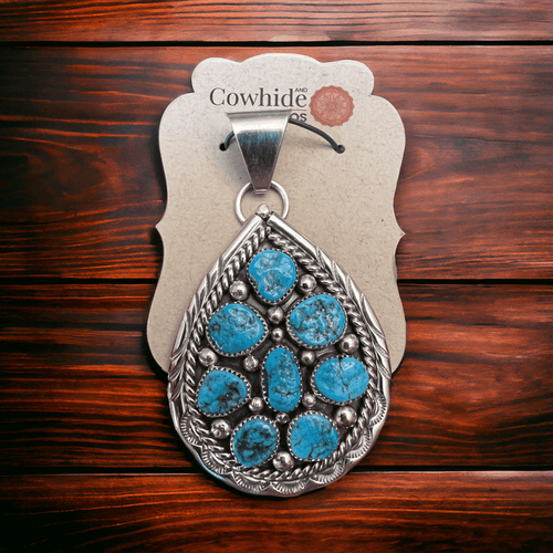 Chester Charley Turquoise & Sterling Silver Pendant - Cowhide and Conchos