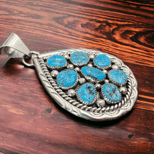 Chester Charley Turquoise & Sterling Silver Pendant - Cowhide and Conchos