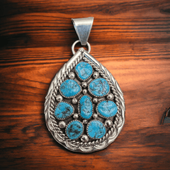 Chester Charley Turquoise & Sterling Silver Pendant - Cowhide and Conchos