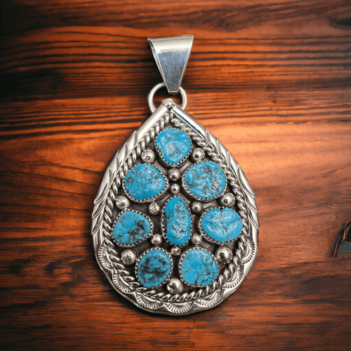 Chester Charley Turquoise & Sterling Silver Pendant - Cowhide and Conchos