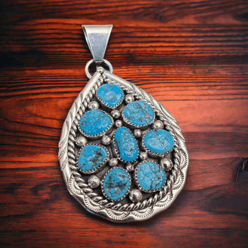 Chester Charley Turquoise & Sterling Silver Pendant - Cowhide and Conchos