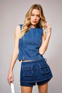 Claire Open Back Denim Top - Cowhide and Conchos