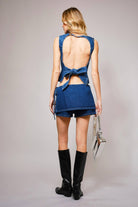 Claire Open Back Denim Top - Cowhide and Conchos