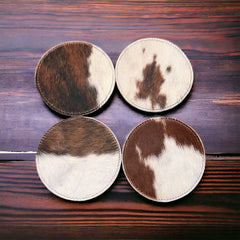Classic Cowhide Coasters - 1 each - Cowhide and Conchos