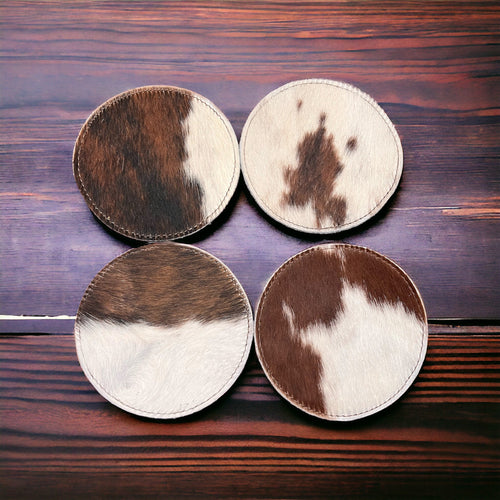 Classic Cowhide Coasters - 1 each - Cowhide and Conchos