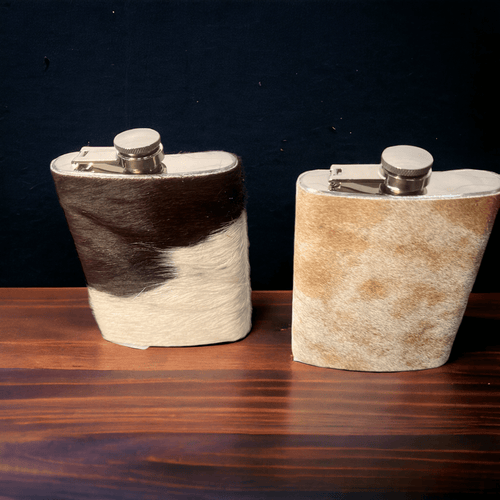 Classic Cowhide Flasks  - 8 or 16 oz - Cowhide and Conchos