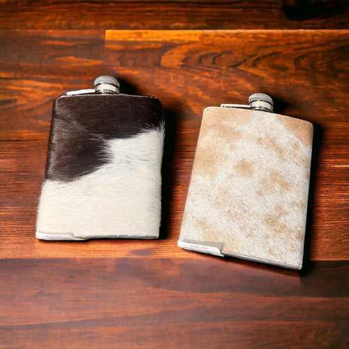 Classic Cowhide Flasks  - 8 or 16 oz - Cowhide and Conchos