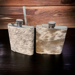 Classic Cowhide Flasks  - 8 or 16 oz - Cowhide and Conchos