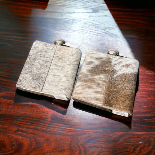 Classic Cowhide Flasks  - 8 or 16 oz - Cowhide and Conchos