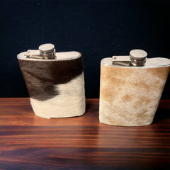 Classic Cowhide Flasks  - 8 or 16 oz - Cowhide and Conchos