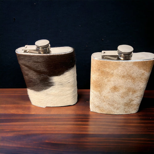 Classic Cowhide Flasks  - 8 or 16 oz - Cowhide and Conchos