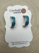 Claudine Haloo Zuni Inlay Turquoise & Sterling Silver Hoop Earrings - Cowhide and Conchos