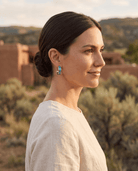 Claudine Haloo Zuni Inlay Turquoise & Sterling Silver Hoop Earrings - Cowhide and Conchos