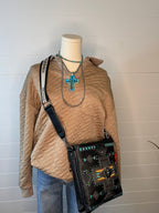 Collared Quilted Knit Top - Cowhide and Conchos