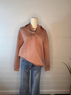 Collared Quilted Knit Top - Cowhide and Conchos