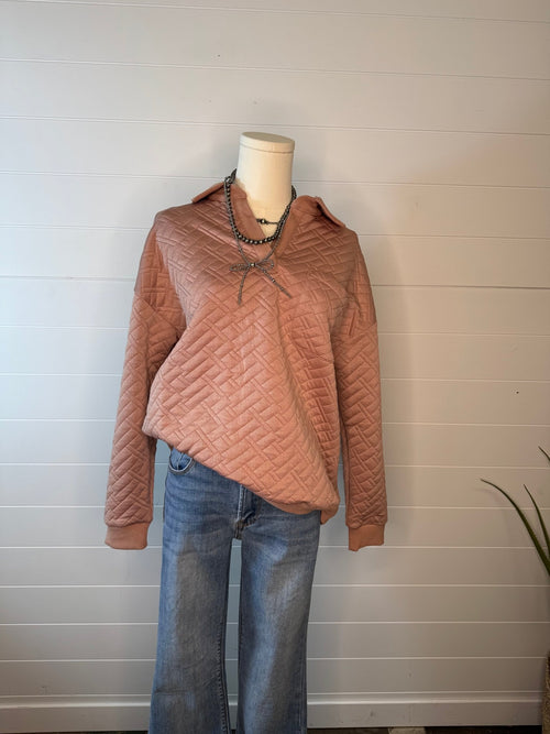 Collared Quilted Knit Top - Cowhide and Conchos