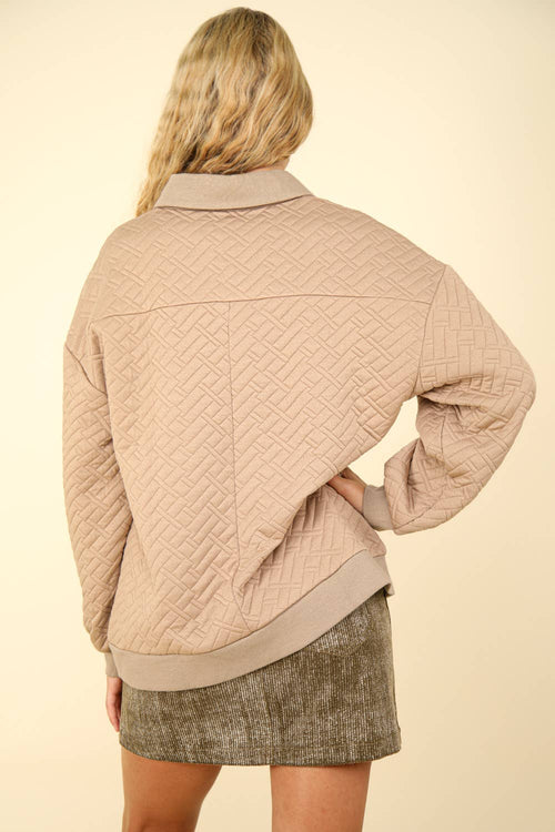 Collared Quilted Knit Top - Cowhide and Conchos