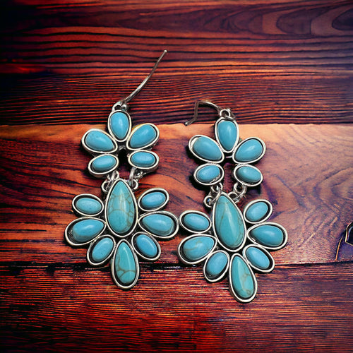 Colorado Turquoise Drop Earrings - Cowhide and Conchos