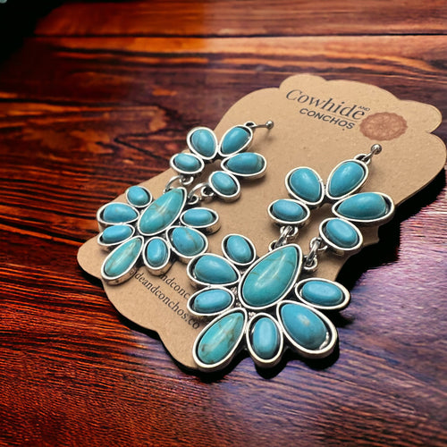 Colorado Turquoise Drop Earrings - Cowhide and Conchos