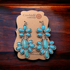 Colorado Turquoise Drop Earrings - Cowhide and Conchos