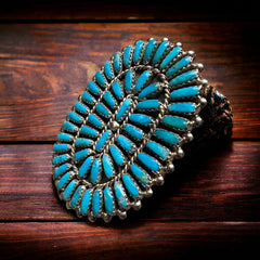 Commanding Turquoise & Sterling Cluster Ring by Philena Byjoe - Size 8 - Cowhide and Conchos