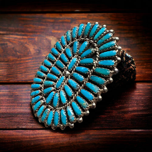 Commanding Turquoise & Sterling Cluster Ring by Philena Byjoe - Size 8 - Cowhide and Conchos