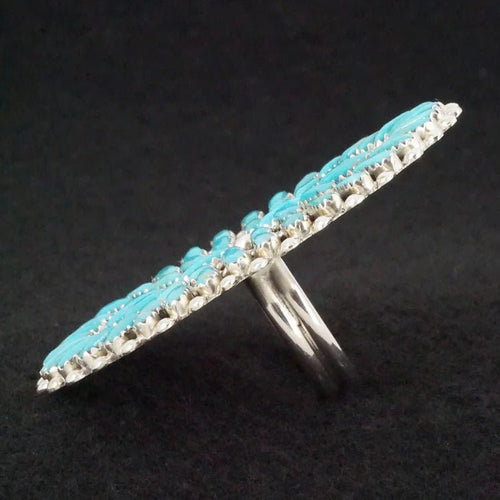 Commanding Turquoise & Sterling Cluster Ring by Philena Byjoe - Size 8 - Cowhide and Conchos