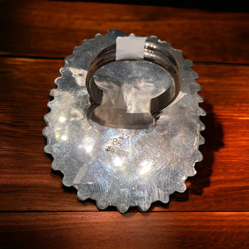 Commanding Turquoise & Sterling Cluster Ring by Philena Byjoe - Size 8 - Cowhide and Conchos