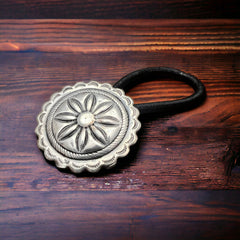 Concho hair tie - Western hair tie - sterling silver - Cowhide and Conchos